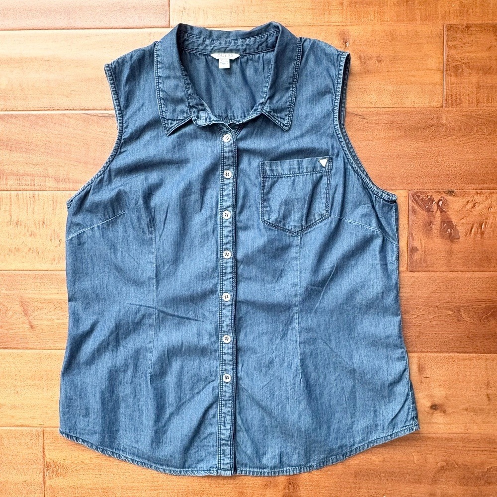 Guess Sleeveless Button Down Denim Shirt XL Blue S51H05W6IL0